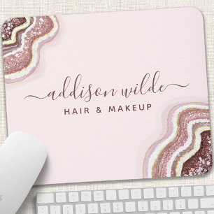 Roze Goud Blozen Roze Glitter Agaat Geode Muismat