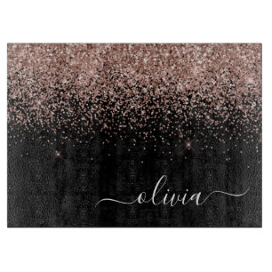 Roze Goud Blozen Roze Glitter Script Monogram Jong Snijplank