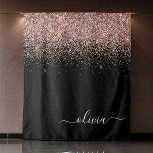 Roze Goud Blozen Roze Glitter Script Monogram Meis Wandkleed