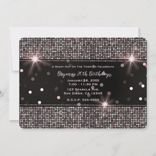 Roze Goud Blozen Roze Zilver Glitters Glans Feest Kaart (Achterkant)