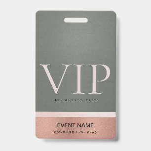 ROZE GOUD BLOZEN STAAL GRIJS VIP EVENEMENT TOEGANG BADGE