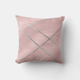 Roze Goud Blozend Roze & Zilveren Lijnen Kussen