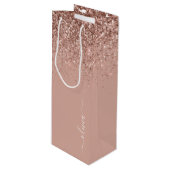 Roze Goud Blozende Roze Glitter Schrift Monogram M Wijn Cadeautas (Voorkant Gekanteld)
