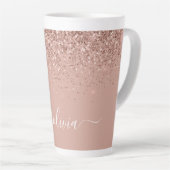 Roze Goud Blozende Roze Glitter Script Monogram Me Latte Mok (Rechterhoek)
