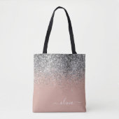 Roze Goud Blozende Roze Zilver Glitter Monogram Draagtas (Voorkant)
