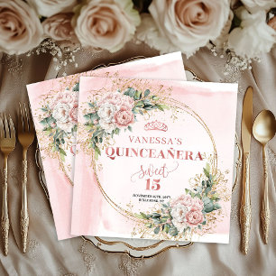 Roze Goud Blush Bloemige Groene Servet Mis Quince