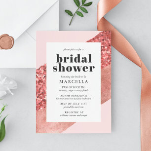 Roze Goud, Blush & Lovertje Bruiloftsborrel Kaart