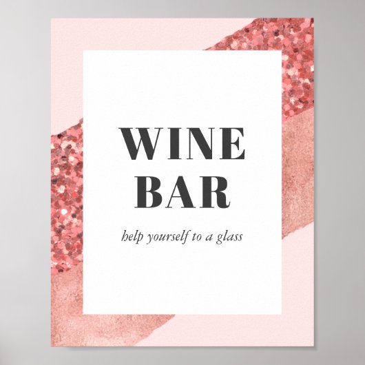Roze Goud, Blush & Pailletten Bruiloft Wine Bar Poster (Voorkant)
