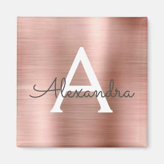 Roze Goud - Blush Roze Geborsteld Metaal Monogram  Magneet (Voorkant)