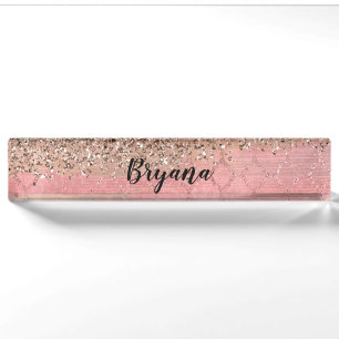 Roze Goud Blush Roze Glam Glitter Chic Naambordje