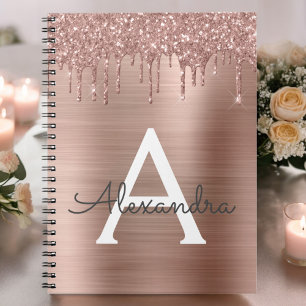 Roze Goud - Blush Roze Glitter Metaal Monogram Naa Notitieboek