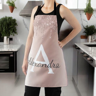 Roze Goud - Blush Roze Glitter Metaal Monogram Naa Schort