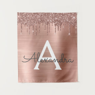 Roze Goud - Blush Roze Glitter Metaal Monogram Naa Wandkleed