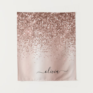 Roze Goud - Blush Roze Glitter Metaal Monogram Naa Wandkleed