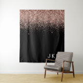Roze Goud Blush Roze Glitter Monogram Beginletters Wandkleed (In situ)