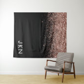 Roze Goud Blush Roze Glitter Monogram Beginletters Wandkleed (In Situ (horizontaal))