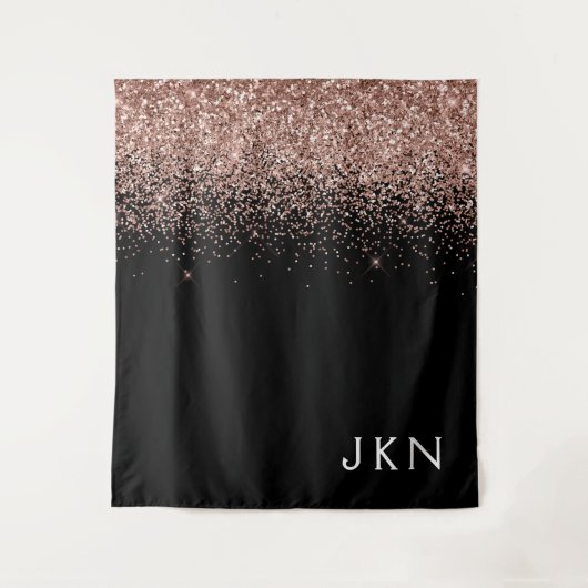 Roze Goud Blush Roze Glitter Monogram Beginletters Wandkleed (Voorkant)