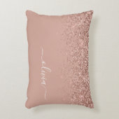 Roze Goud Blush Roze Glitter Script Monogram Meisj Accent Kussen (Voorkant(Verticaal))