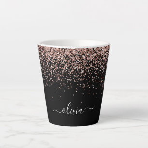 Roze Goud Blush Roze Glitter Script Monogram Meisj Latte Mok