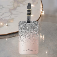 Roze Goud - Blush Roze Zilver Glitter Monogram