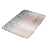 Roze Goud - Blush Roze Zilveren Glitter Monogram Badmat (Gekanteld)