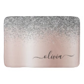 Roze Goud - Blush Roze Zilveren Glitter Monogram Badmat (Voorkant)