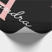 Roze Goud - Blush Roze Zwart Glitter Monogram Naam Cadeaupapier (Hoek)
