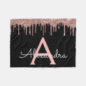 Roze Goud - Blush Roze Zwart Glitter Monogram Naam Fleece Deken (Voorkant (Horizontaal))