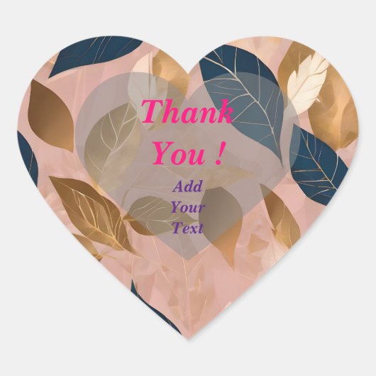 Roze Goud Boho Bladeren Populaire Collectie Hart Sticker (Voorkant)