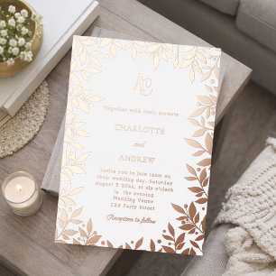 Roze goud botanisch monogram luxe trouwfeest folie uitnodiging