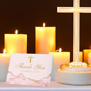 Roze Goud Christelijk Kruis Elegant Gepersonalisee Bedankkaart