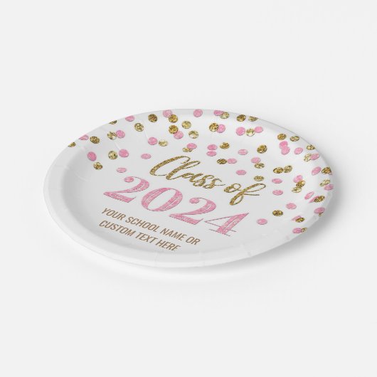 Roze Goud Confetti Afstuderen 2024 Papieren Bordje (Gekanteld)