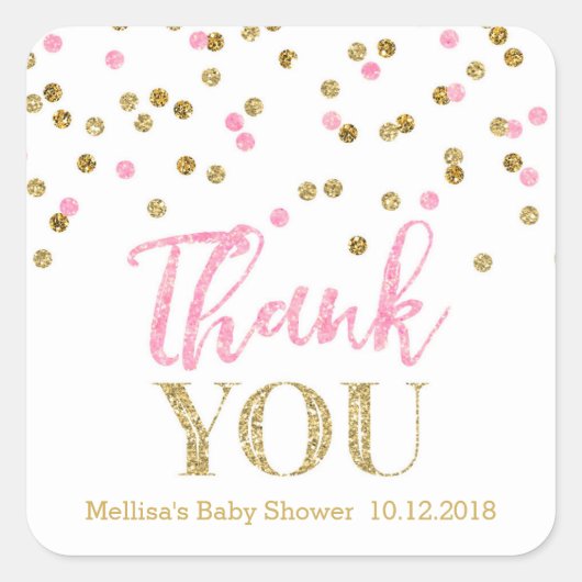 Roze Goud Confetti Baby shower Dank u Sticker (Voorkant)