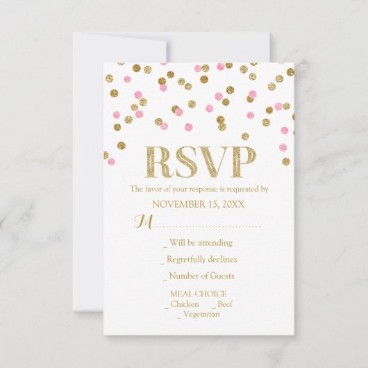 Roze Goud Confetti bruiloft RSVP Kaarten (Voorkant)