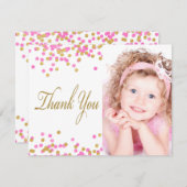 Roze Goud Confetti Foto Dank u Kaarten (Voorkant / Achterkant)