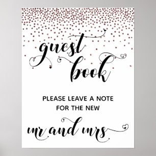 Roze goud confetti harten gastboek ontvangst bord poster