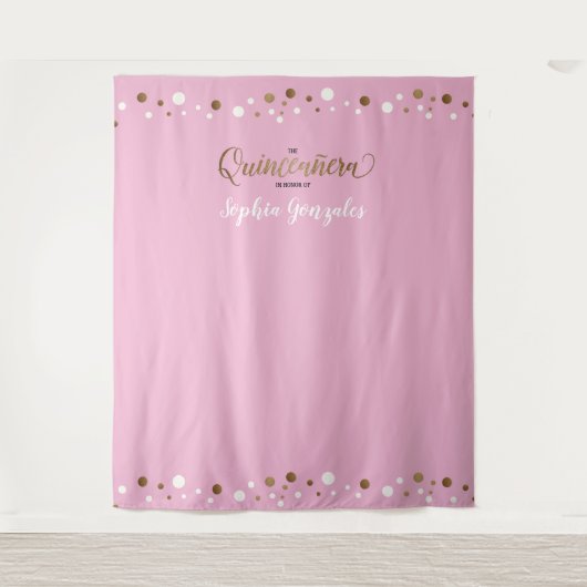 Roze Goud Confetti Naam Quinceanera achtergrondpan Wandkleed (Voorkant)