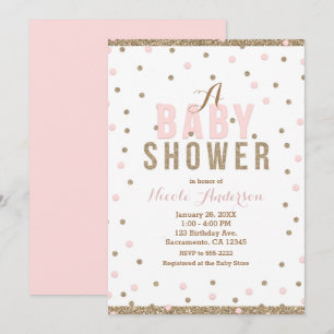 Roze & Goud Confetti Stippen Meisjes Baby shower Kaart