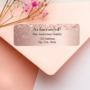 Roze goud confetti verhuisd nieuw retouradres etiket