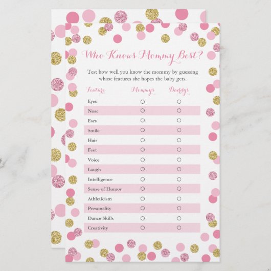 Roze goud dat mama het beste Baby shower spel kent (Voorkant / Achterkant)