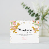 Roze Goud Dino Meisje Dank je kaart (Staand voorkant)