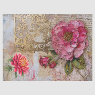 Roze & Goud Distressed Bloemen Decoupage Tissuepapier