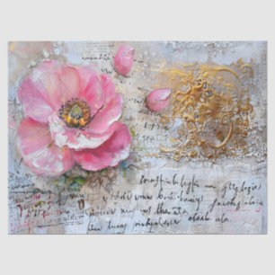 Roze & Goud Distressed Bloemen Decoupage Tissuepapier