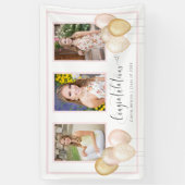 Roze Goud Drie Foto's Afstuderen Banner (Verticaal)