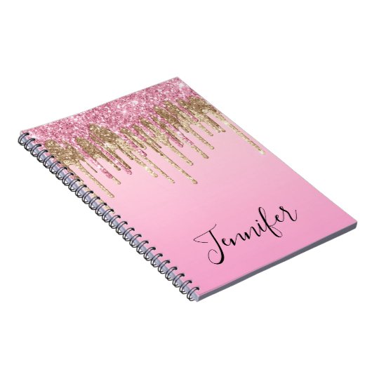 Roze Goud Dripping Glitters Gepersonaliseerd Minim Notitieboek (Rechterzijde)
