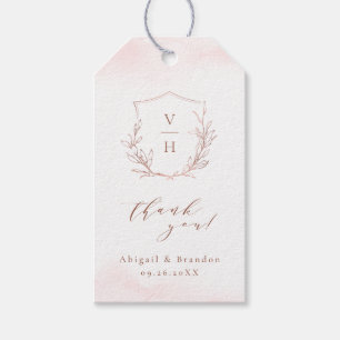 Roze goud eenvoudige botanische kam monogram bruil cadeaulabel