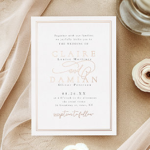 Roze Goud Eenvoudige Elegantie Romantisch Schrift Folie Uitnodiging