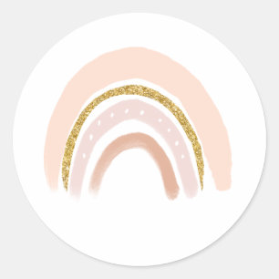 Roze & Goud Elegant Boho Regenboog Ronde Sticker