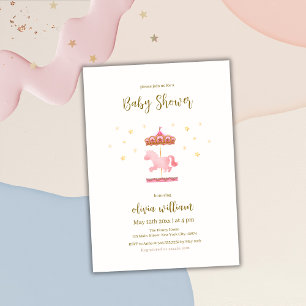 Roze Goud Elegant Carrousel Carnaval Baby shower Kaart