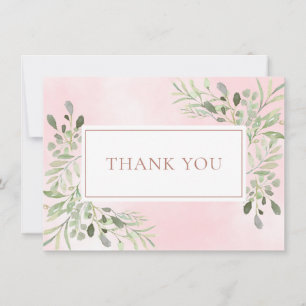 Roze Goud Elegante Waterverf Groene Dank Je Bedankkaart